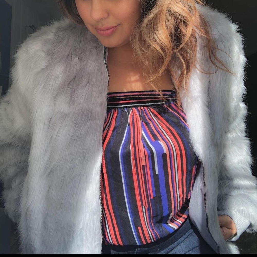 Gray Silver Faux Fur Jacket